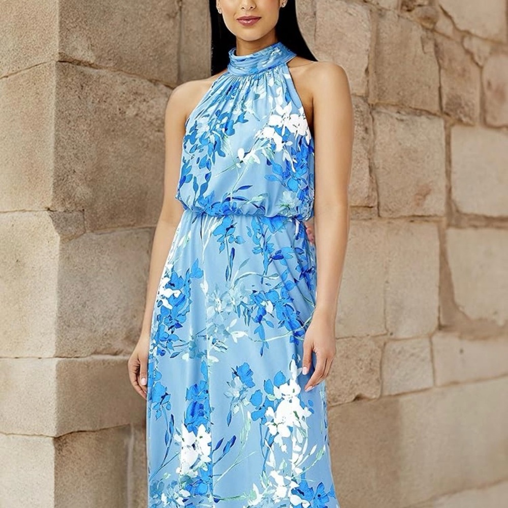 Adrianna Papell Blue Floral Midi Dress